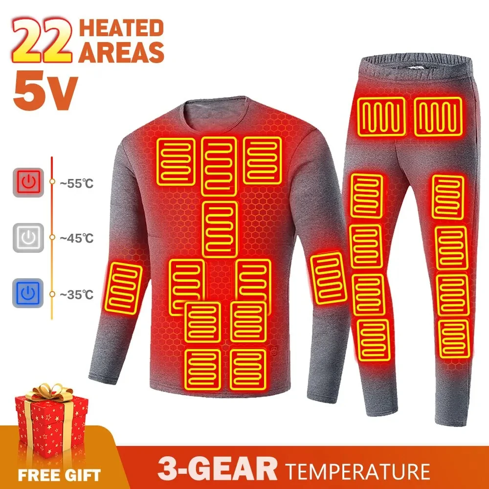 

Winter Heated Underwear Suit USB Electric Powered Thermal Heating Jacket Ski T-Shirts Pants Sets Men Women Thermal Clothing