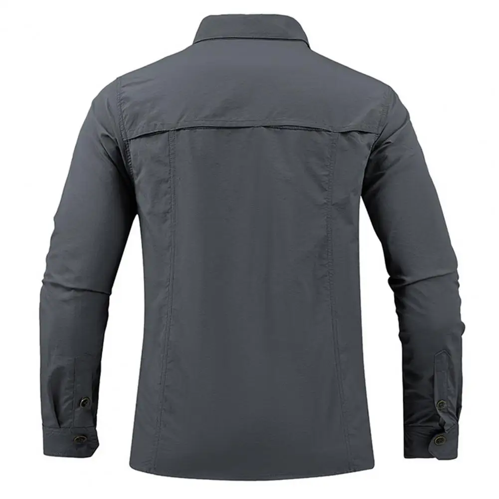 

Мужская Уличная рубашка, уличная рабочая одежда, рубашка для мужчин, быстросохнущая дышащая рубашка с длинными рукавами и большими карманами, Однотонная рубашка с лацканами