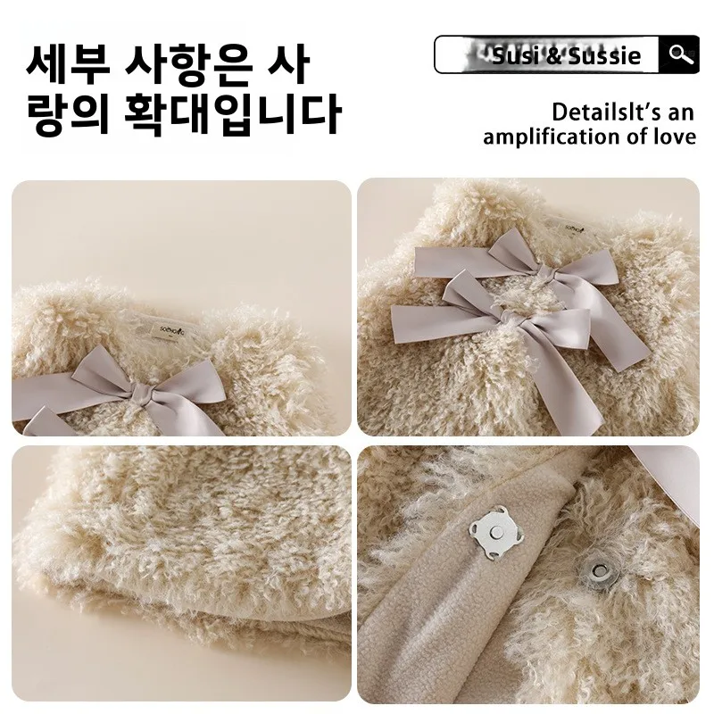 소녀들을 위한 달콤한 나비 매듭 털 조끼  아동 겨울옷 한국 스타일 두꺼운 가을 겨울 아동복