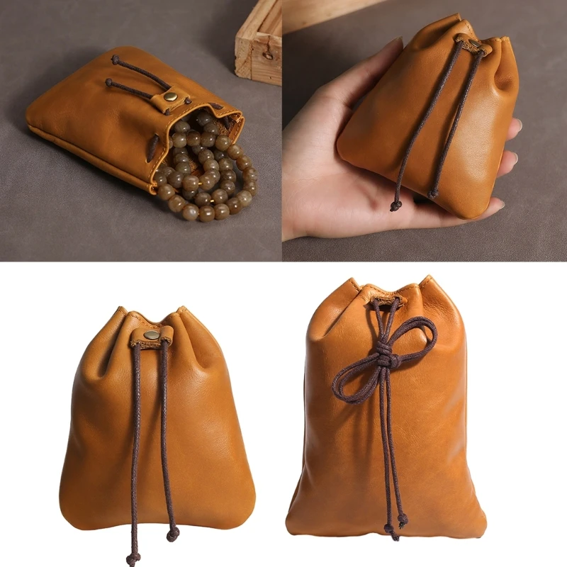 

Stylish Leather Coin Purse Vintage Drawstring Wallet for Coins and Loose Change Daily Use DropShip