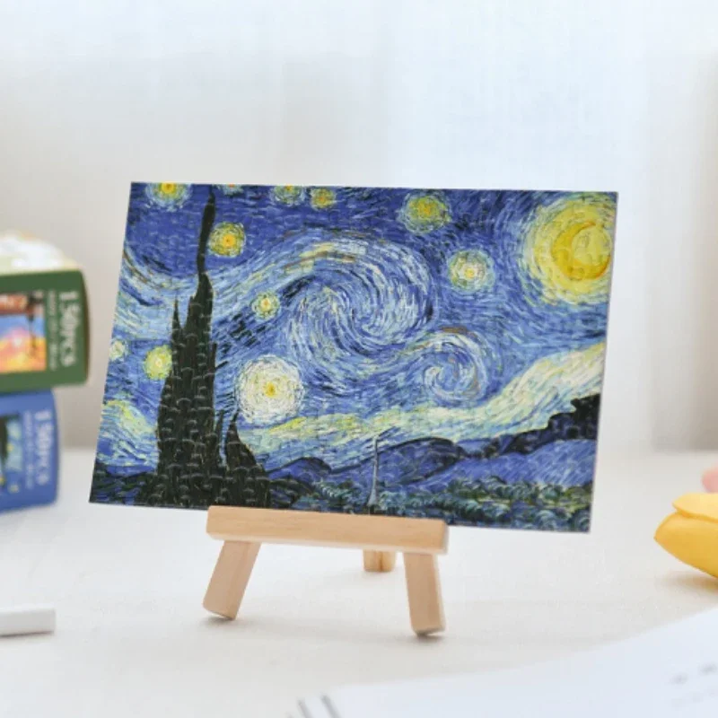 150pcsJigsaw Puzzles 10*15cm WITH PHOTO FRAME Famous Painting Van Gogh The Starry Night Paper Assembling Painting Art Toys 5