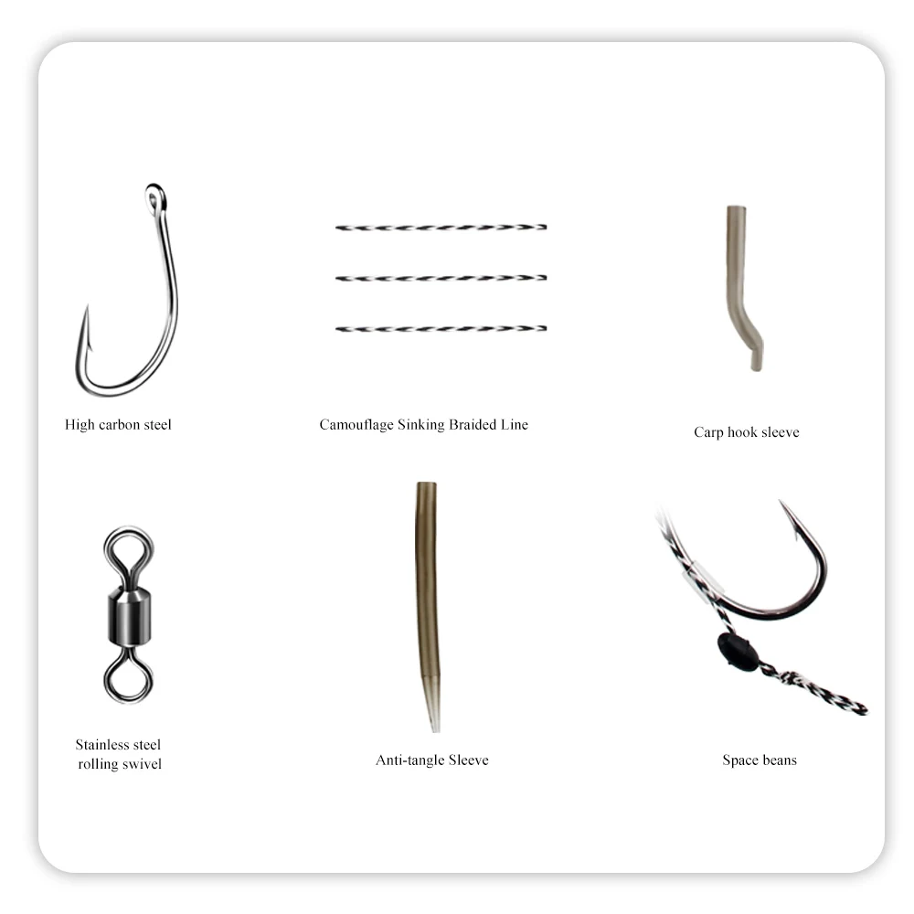 FTK Leader Carp Fishing Hooks Hair Rigs With Line Europe Feeder Group Carp  Hook 30-60LB 2/4/6/8# 18.5cm 6-8pcs Accessories