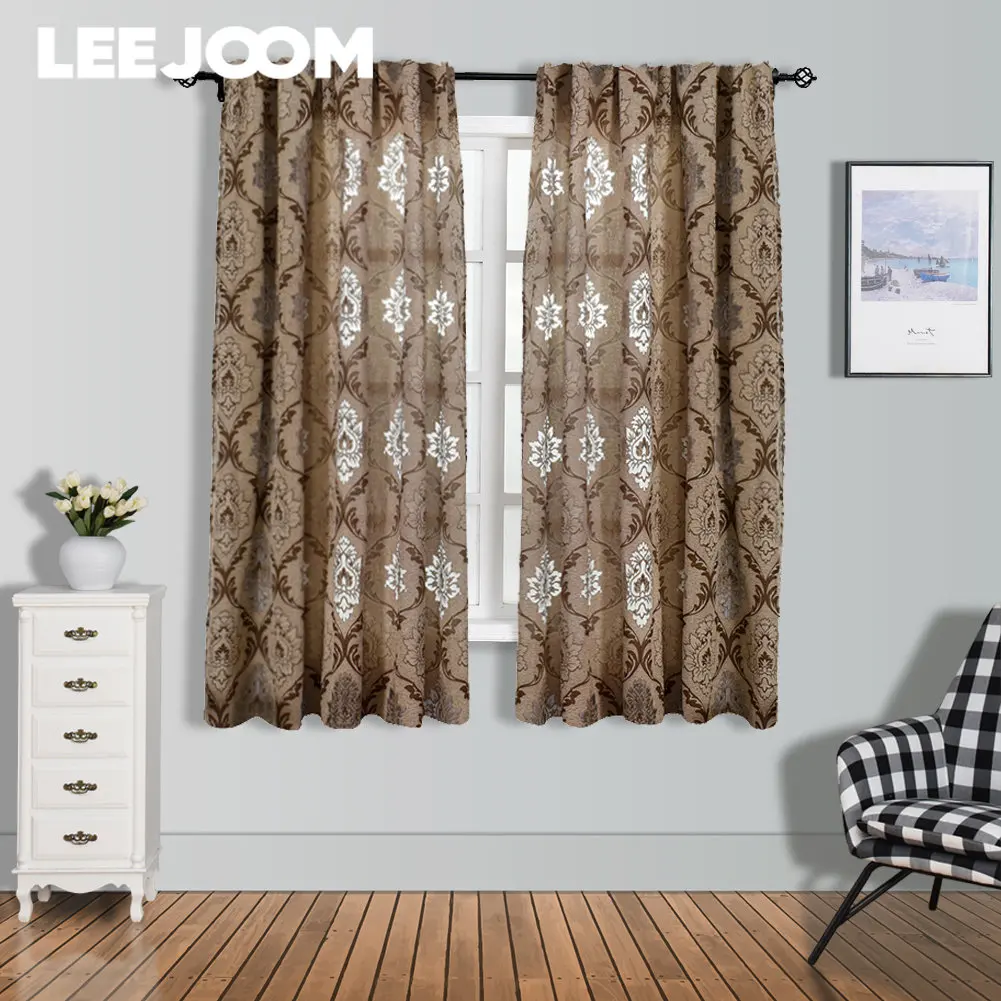 LEEJOOM 1 PC Window Panel Screening Floral Jacquard Semi-shading Curtains Brown for Bedroom Natural Ready Made Fabrics