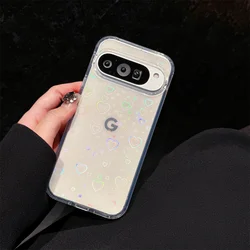 Gradient Laser Love Heart Pattern Glitter Transparent Shockproof Phone Case for Pixel 11 (Love Heart)