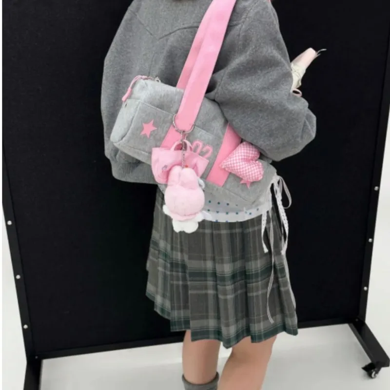 JIAERDI Harajuku Grey Handbag Canvas Bag Women Sports Large Capacity Y2k Shoulder Bags Female Large Capacity Underarm Bag 2025