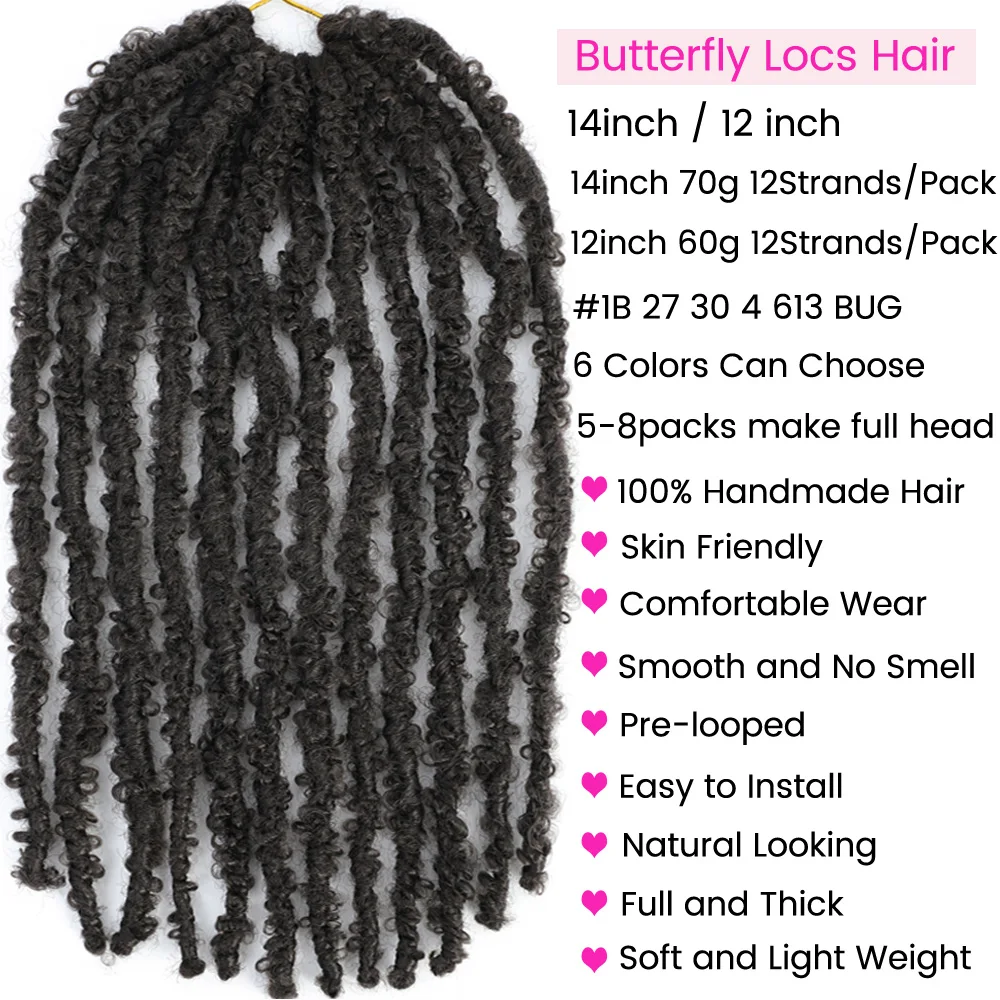 12 14 inches Real Butterfly Locs Bob Crochet Hair Natural 1B 4 27 30 613 Blond Burgundy 350 Colored Distressed Faux Locs Hair 2