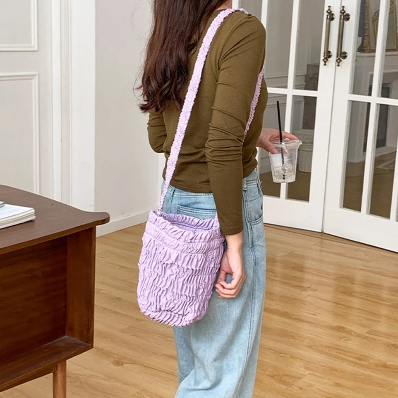 Lightweight Shaped Bags Pleated Shoulder Bags Drawstring Bags Crossbody Bag for Women Girls