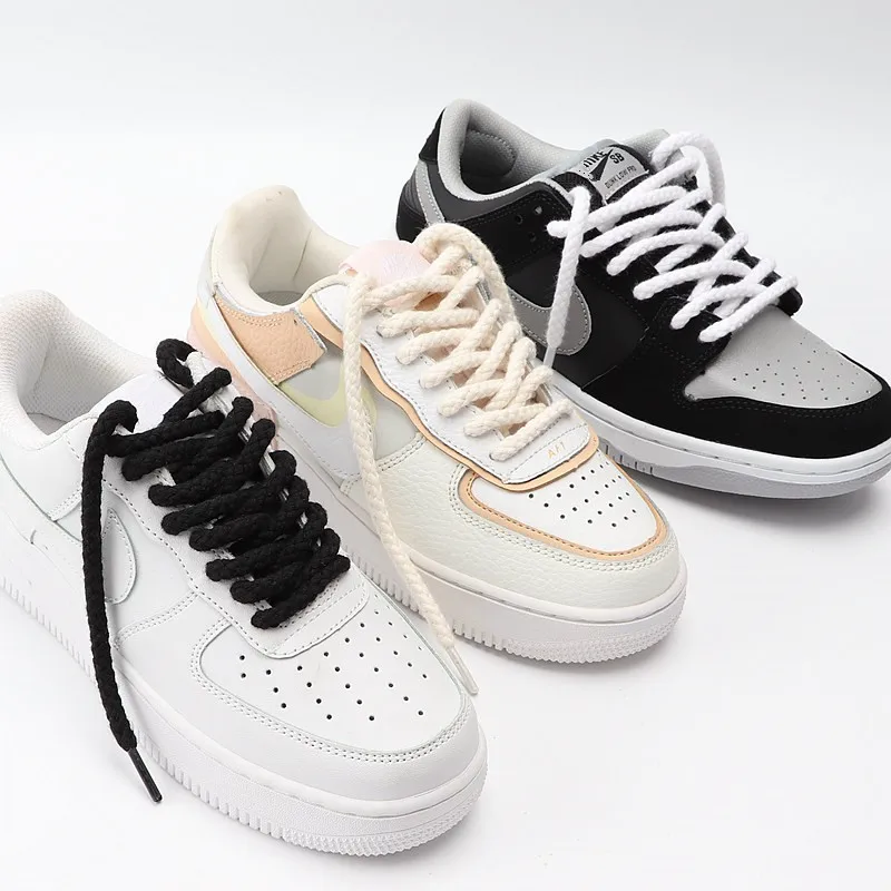1Pair 8mm bold round shoelaces quality linen cotton sneakers shoelace AF1 shoe laces 100/120/140/160/180CM shoes accessories shoe laces shoe accessories