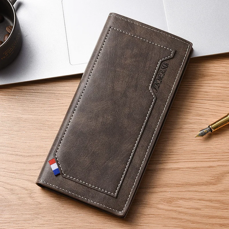 Elegant Men's PU Leather Long Wallet with Card Slots and Coin Pocket