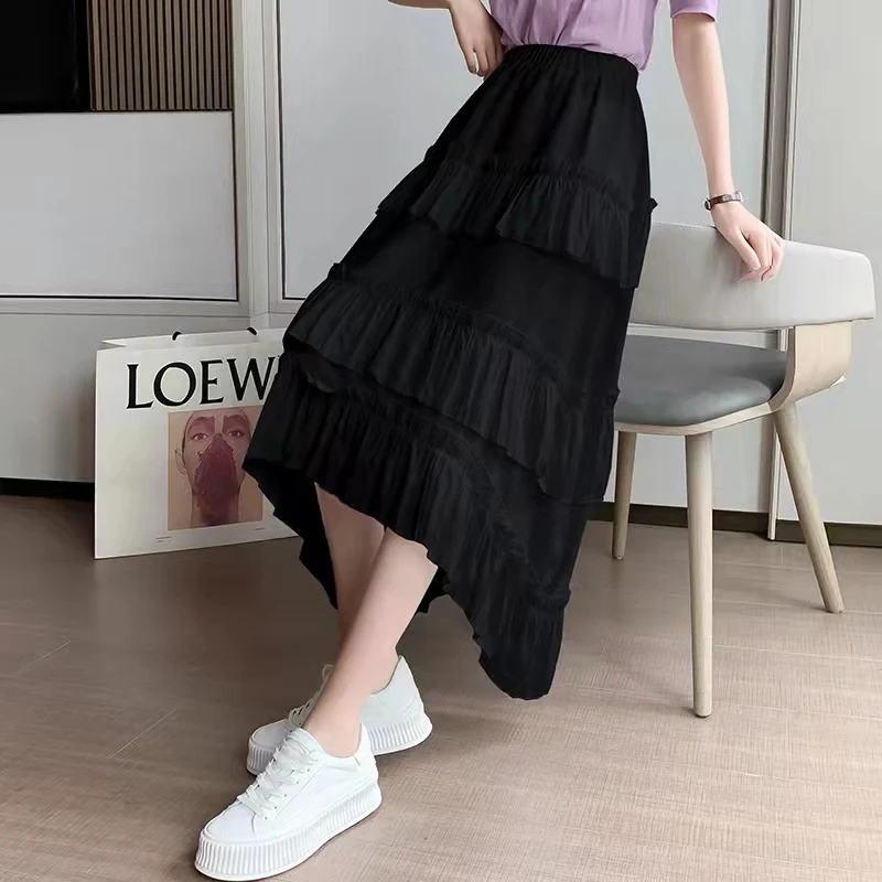 2022  Fashion Fairy Skirt Goth Lolita Cake Skirt Female Vintage Chiffon Skirt Jupe Femm Black white Gothic Long Irregular Skirt red skirt