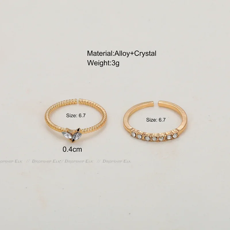 Gold Color Heart Zircon Rings Set for Women Girls Adjustable Minimalism Luxury Twist Ring Wedding Gifts 2pcs/set