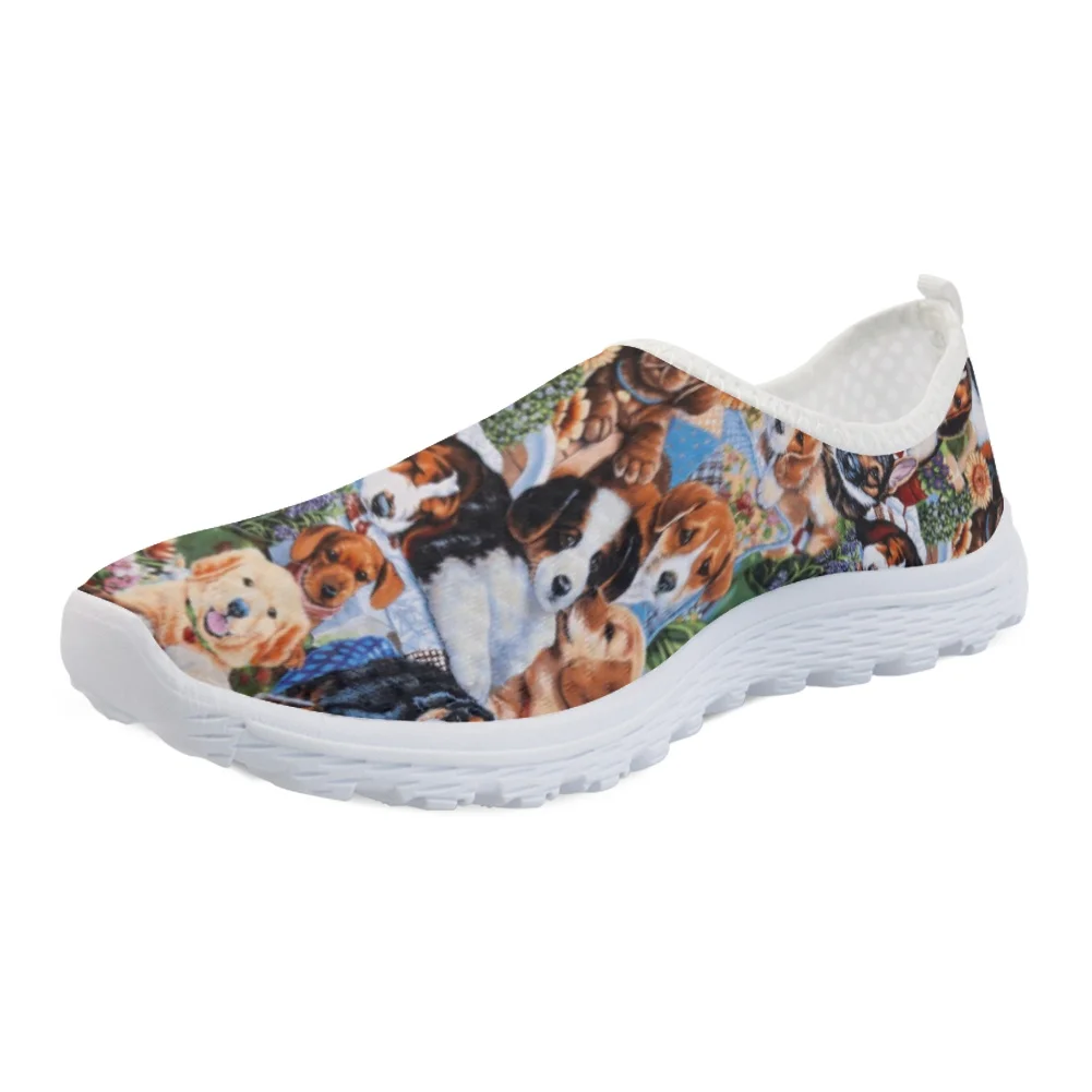 Breathable AF Mesh Sneakers For Women Cute Dogs Painting Print Female Flat Shoes Summer Soft Slip-on Loafers