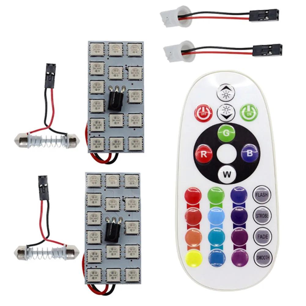 

RGB 5050 15SMD Car LED Panel Interior Lights With Remote Control Auto Dome Festoon