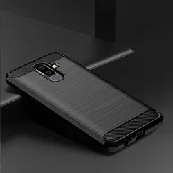 Shockproof Carbon Fiber Soft TPU Phone Cover with Silicone Case Coque s for Samsung J8 2018 (Black)