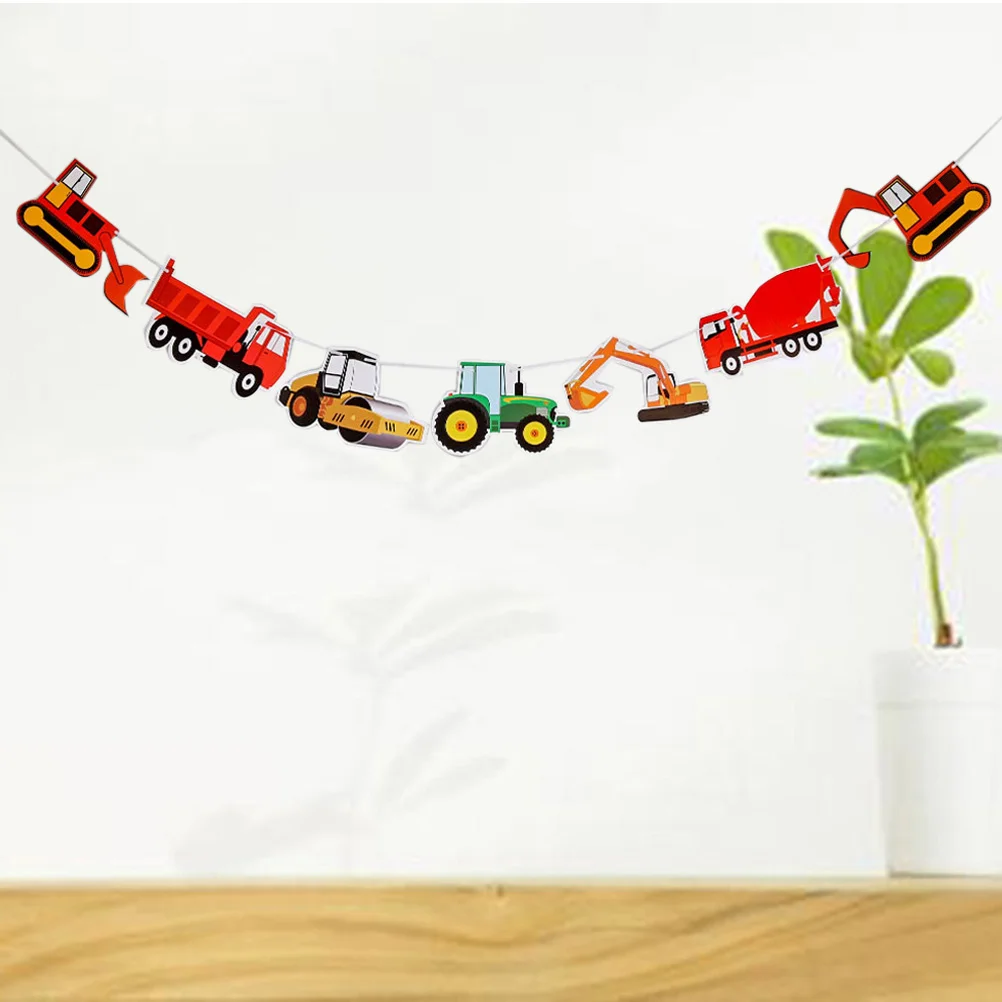 

Excavator Theme Birthday Banner Seven Car Excavator Truck Garland Paper Birthday Banner