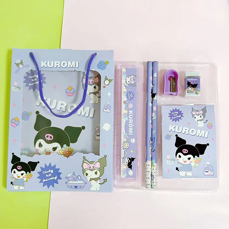

Набор канцелярских принадлежностей Sanrio, милый мультяшный карандаш, линейка, ластик, точилка для карандашей, набор для учебников, школьные принадлежности