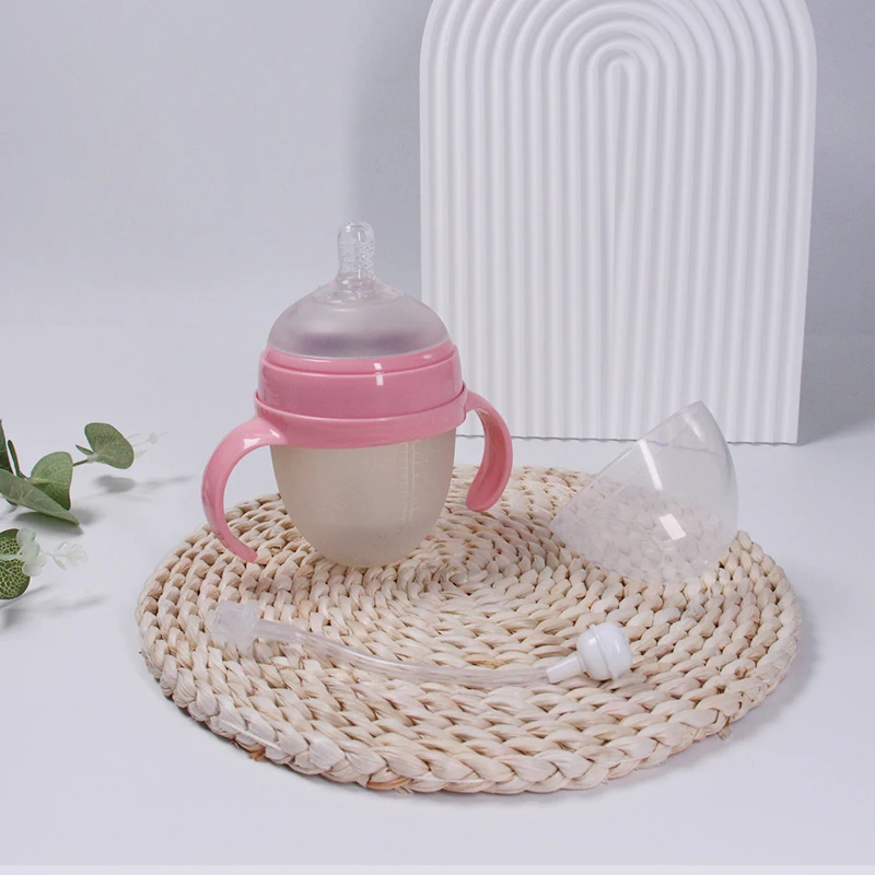 1 Pcs Baby Bottle 150/240ml Nanosilver Wide Mouth Nipple With Handle Food Silicone Emulait Bottle Anti Colica For Baby