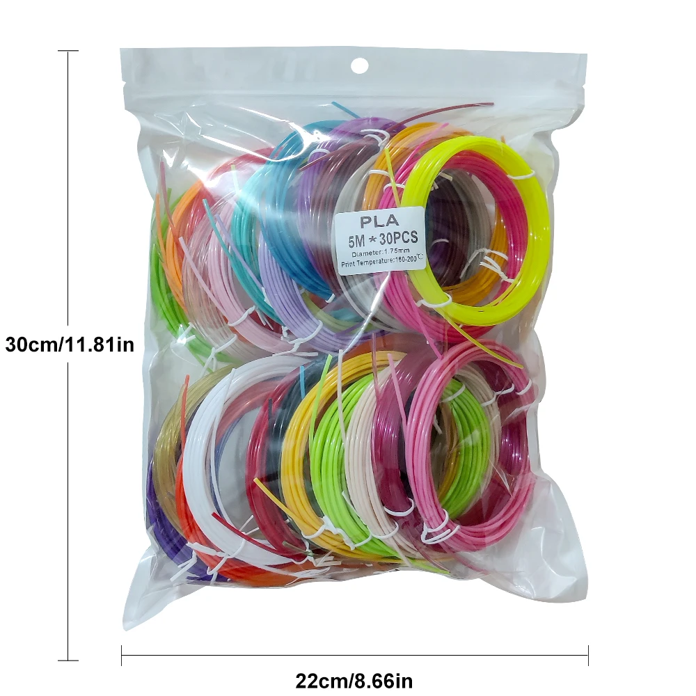 3D 펜 필라멘트 리필, PLA, 각 색상 16.4 피트 (5m), 총 492 피트 (150m), 무작위 색상, 30 색, 1.75mm