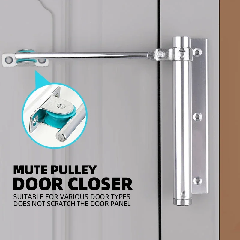 Adjustable Door Automatic Closer Aluminum Alloy Spring Silver Tone Intensity, Suitable For Fire 40 kg