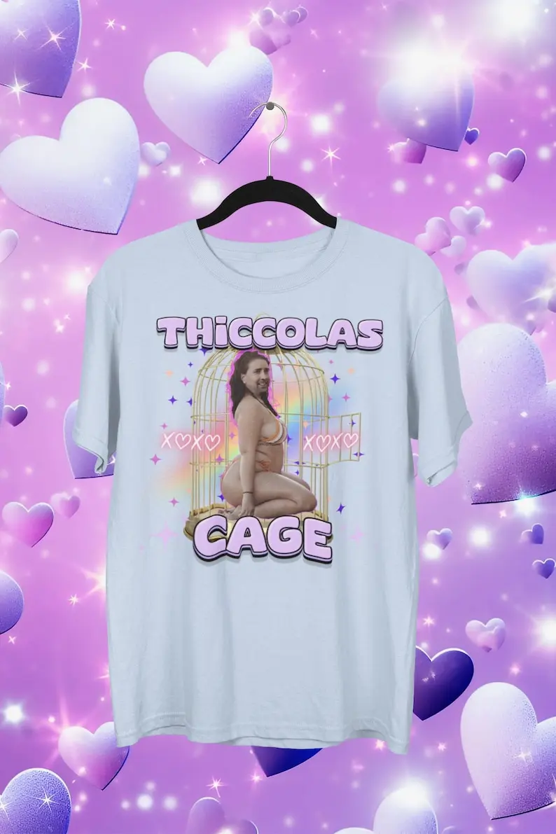 Thiccolas Cage Funny Meme Shirt Gag Tshirt Unhinged Gift Inappropriate Cursed Celebs Celebrities Offensive Raunchy Stupid Meme 3