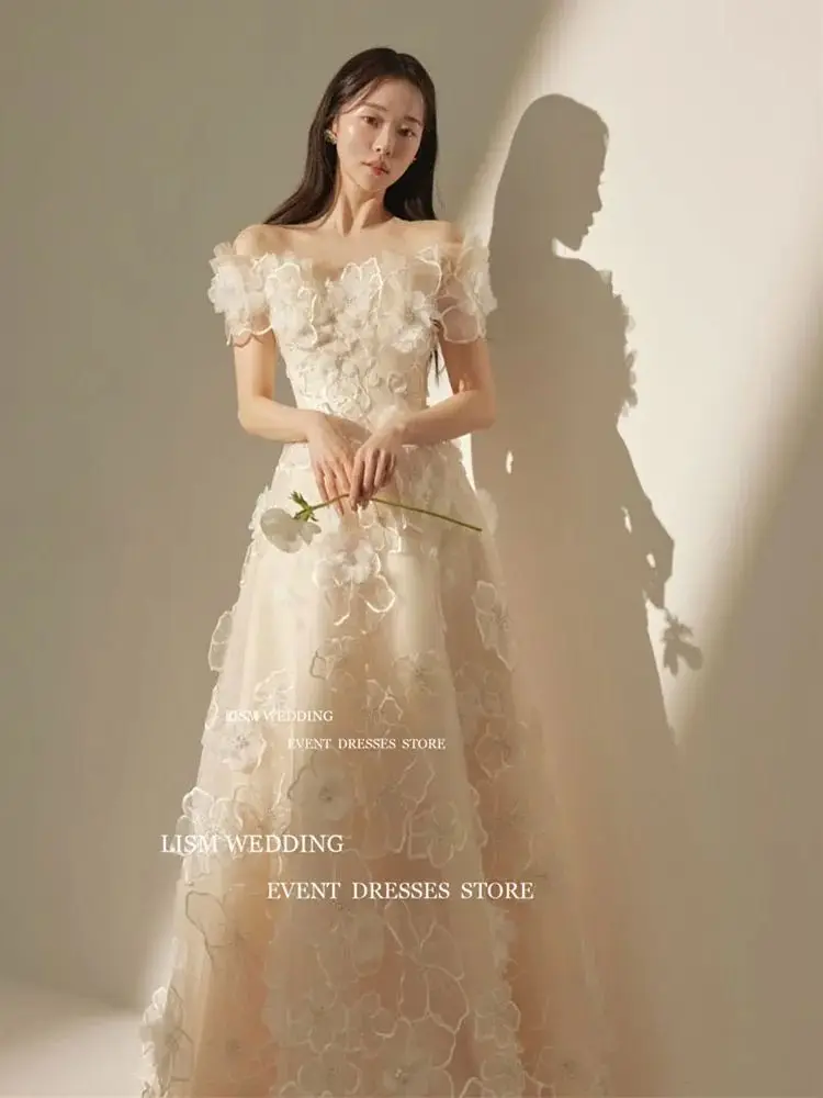 LISM Sweetheart A-Linie Korea Brautkleider Schulterfrei 3D-Spitze-Applikationen Maßgeschneidertes Brautkleid Fotos schießen Rückenfrei – Detail 7