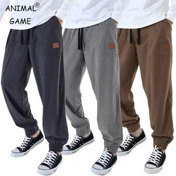 Animal Game Men's Baggy Corduroy Trousers Cargo Tactical Work Pants Drawstring Sweatpants Sports Workwear Baggy Sweatpants