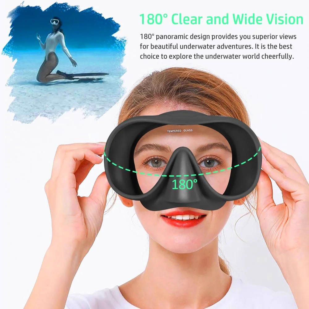Ultra Wide View Frameless Diving Mask with Tempered Glass
