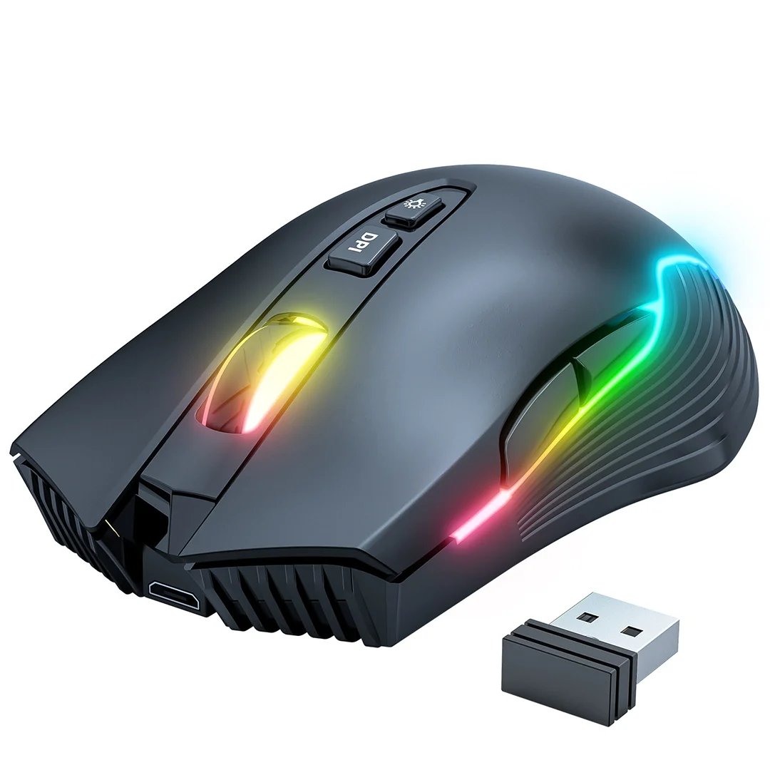 Onikuma usb 2.4g אלחוטי משחק עכבר נטענת ארגונומי 3000dpi rgb Bluetetet' למחשב שולחני מחשב נייד עכברים PC
