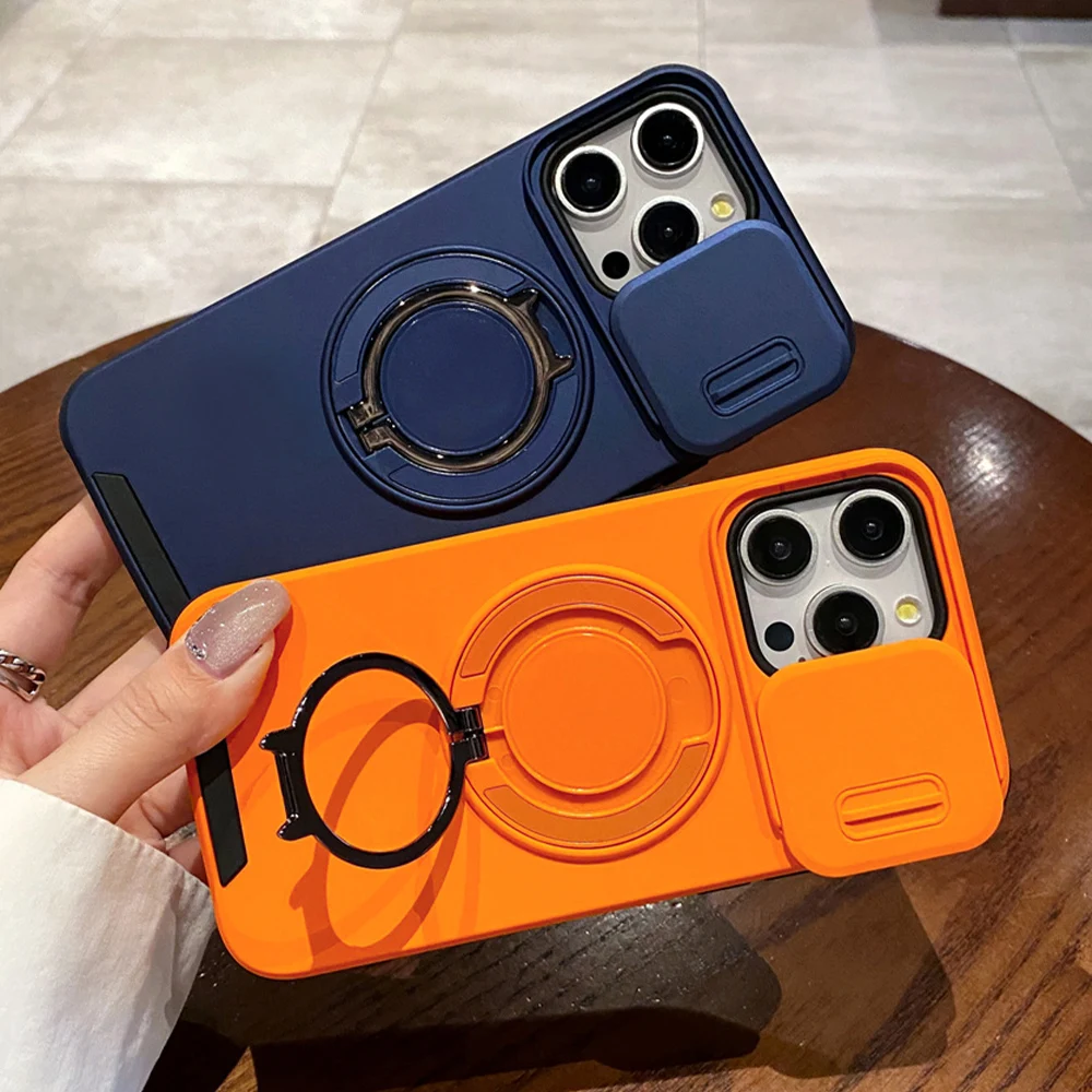 Magnetic Dual Protector Armor Phone Case with Rotating Stand & Slide Camera Shield