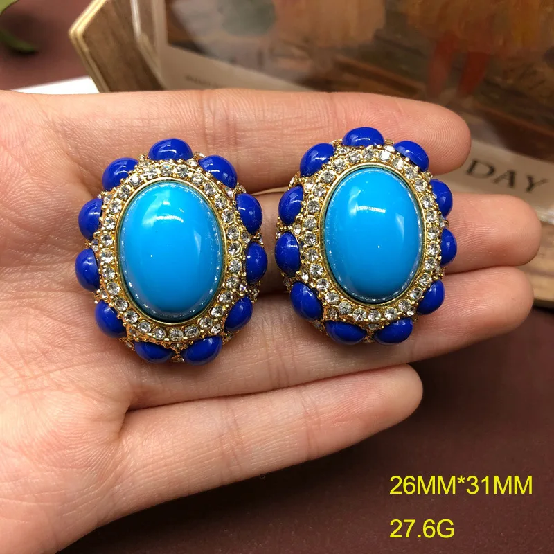 European and American retro palace colored gems Earrings