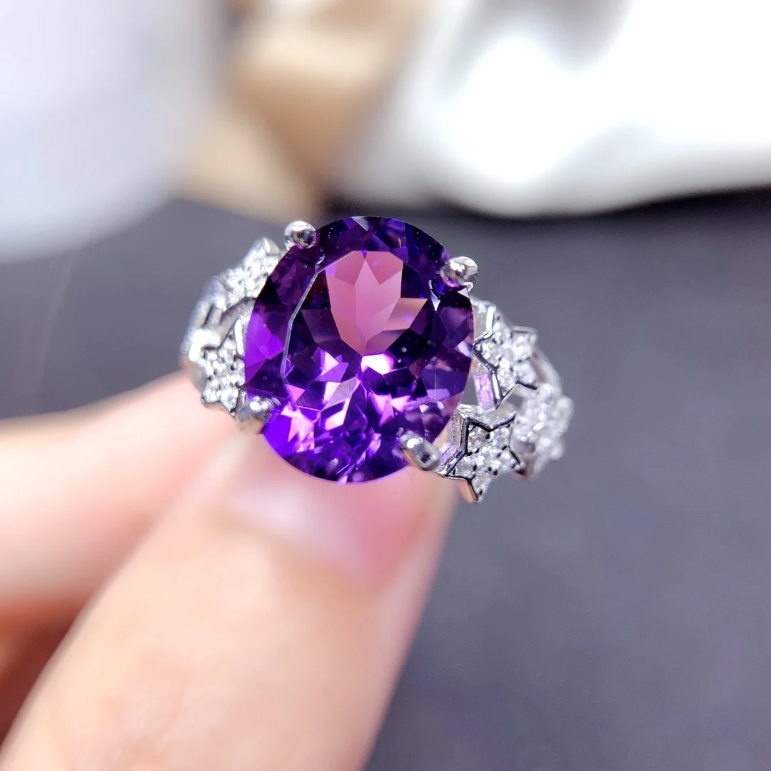 

Sterling Silver 925 Ring Jewelry Wedding Ring Women's Free Delivery of gemstone Natural amethyst Ring women's Engagement luxury