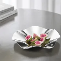 Deluxe Silver Stainless Steel Fruit Tray, Wavy Art Tray, Living Room Table Storage Box, Stainless Steel Decorative Tableware 2