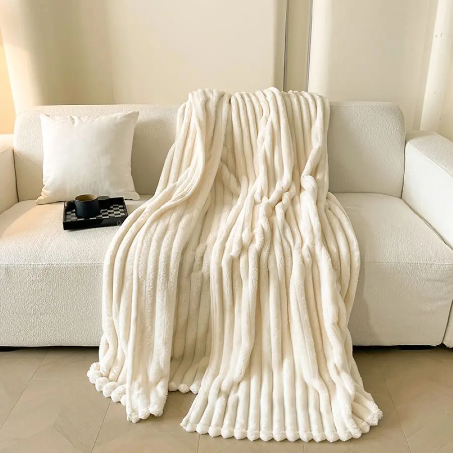Faux Fur Throw Blanket for Couch, Cozy Warm Plush Striped Blanket for Sofa Bedroom Living Room, All Season Use Festival Decor 5