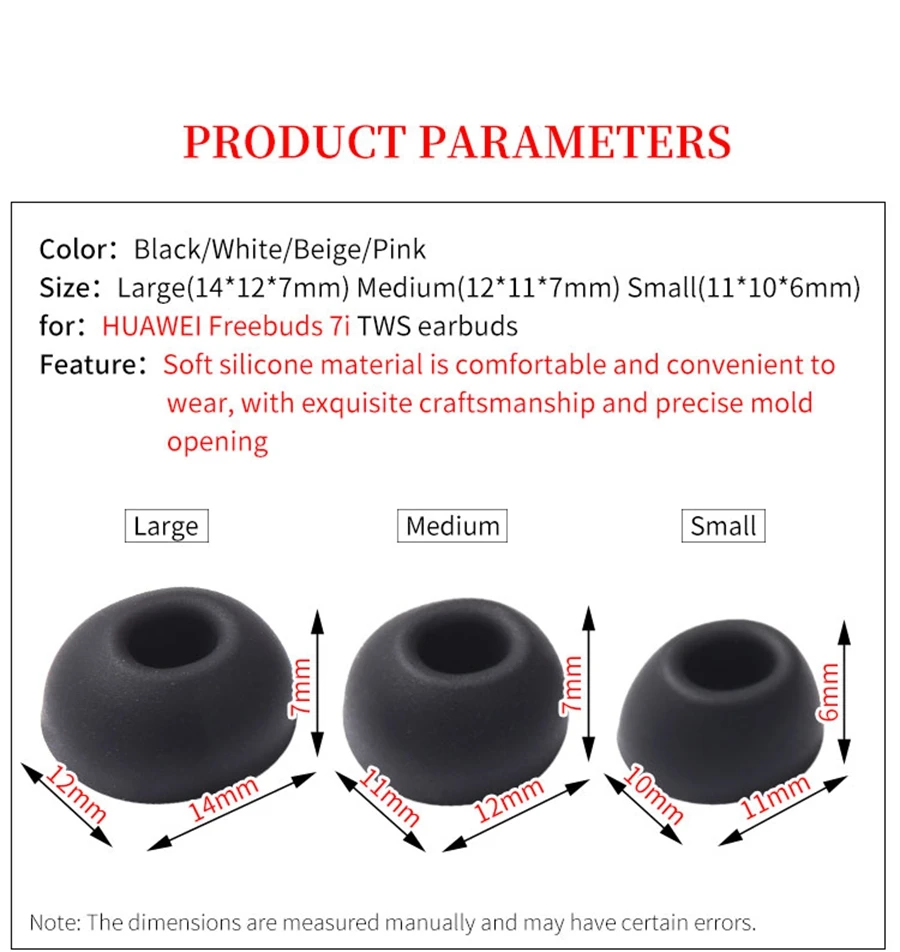 6Pcs Silicone Ear Tips for Freebuds 7i True Wireless Earbuds Eartips FREEBUDS 7i TWS Tips headphones Earplugs