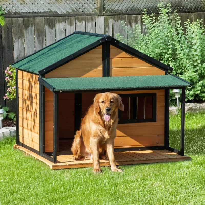 Caseta De Madera Para Perros Hasta 30 Kg - 81.3x91.5x98.5 Cm, Elevada, Impermeable, Fácil Montaje