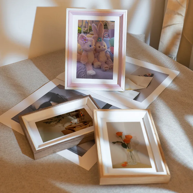 Creative Colorblocking Wooden Photo Frame Setting Table Hanging Wall 5