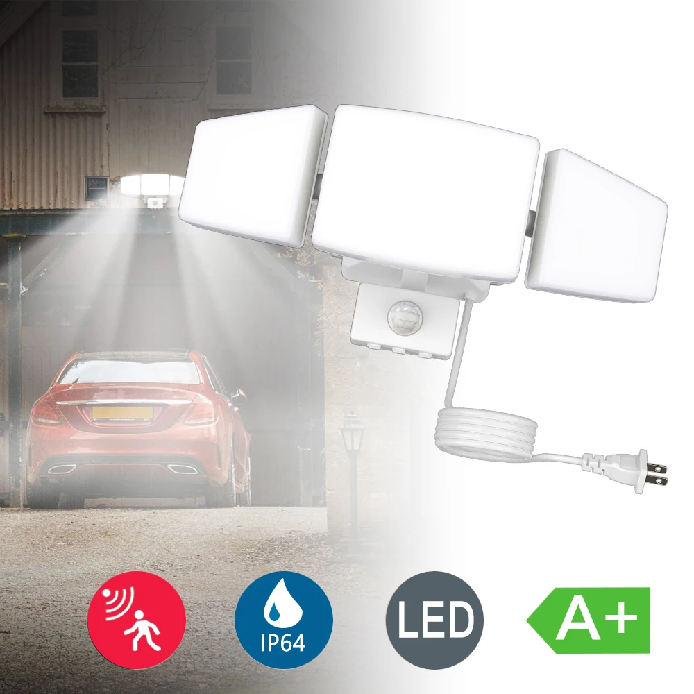 Depuley 35W Secutiry LED Lights Outdoors Motion Detector Sensor Flood Light 3 Adjustable Heads for Entryways Garage