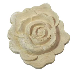 4PCS 7cm Furniture Wood Carving Appliques Vintage Decor Cabinet Door Solid Decals Flowers Pattern Carved Wooden Miniatures