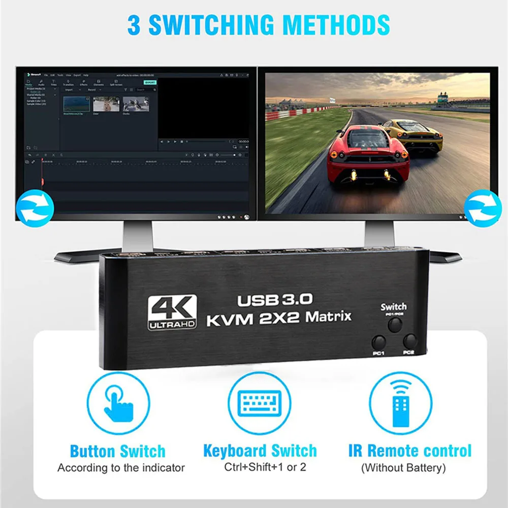 Monitor Duplo Kvm Switch Hdmi em Saídas para Computadores Share Monitores Extended Display Usb 2x2 4k60hz - Image 5