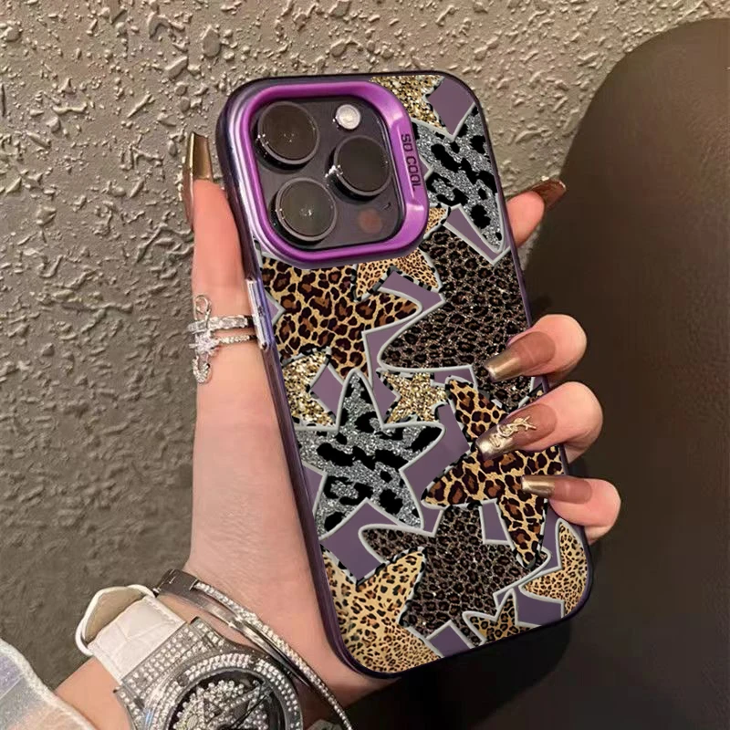 Cool Black Leopard Print Star Matte Phone Case