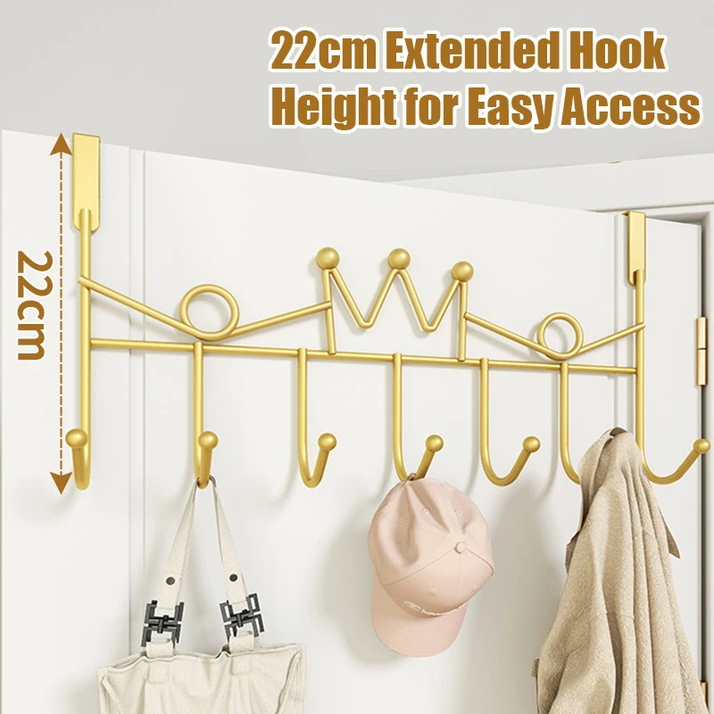 Gold Hooks Over The Door Home Bathroom Kitchen Organizer Rack with 7 Hooks Entryway Storage Rack for Hanging Coat Scarf Hat Bag storage hook,door hook