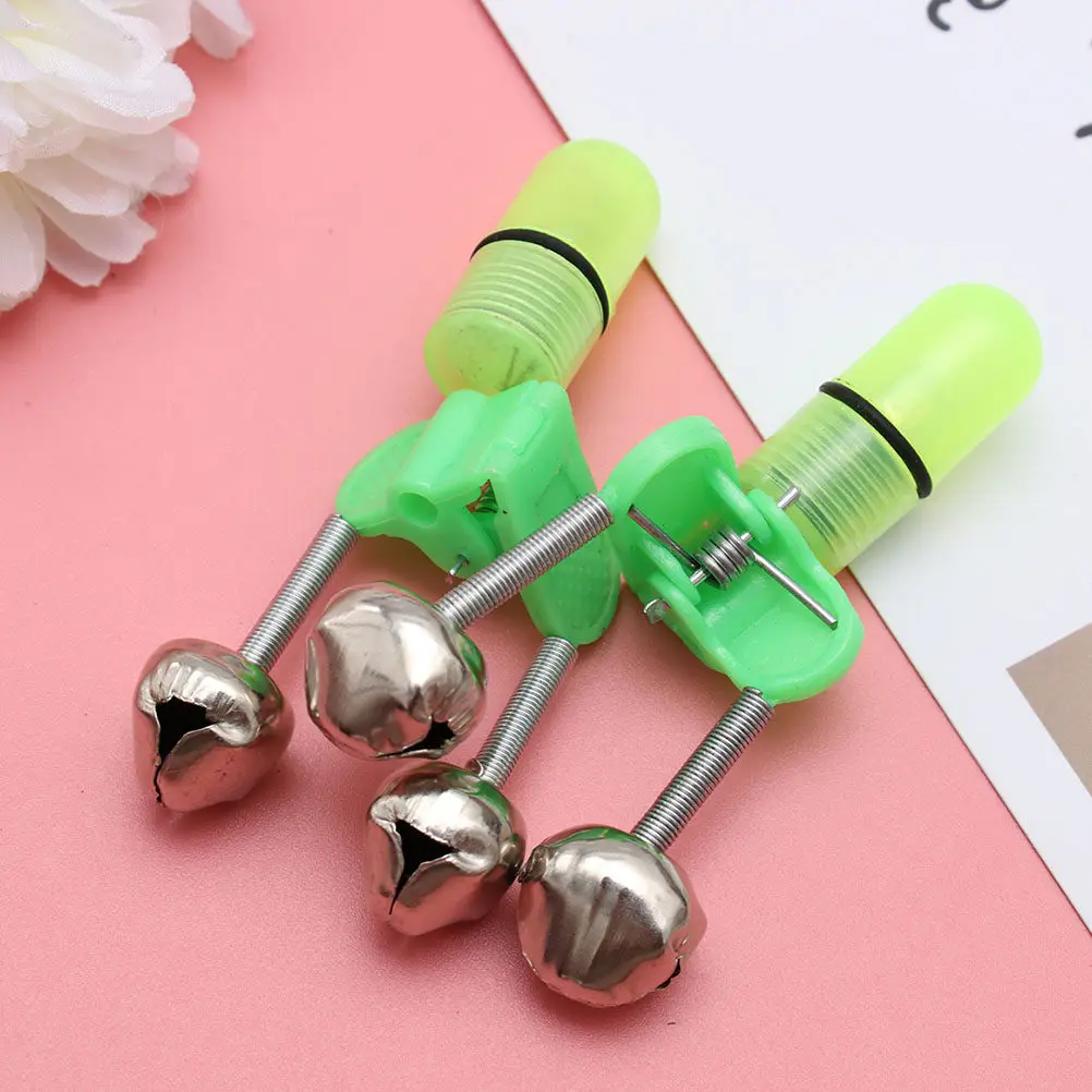10Pcs 낚시 경고 벨 (녹색 램프 포함) 낚싯대용 야간 사용 벨 휴대용 미끼 알람 액세서리 낚시 경고 벨