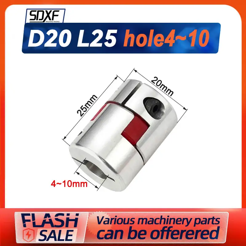 Two-Jaw Coupler D20 L25 Aluminum Plum Flexible Shaft BW Coupling NEMA17 Motor Connector Solid Rubber Pad 4/5/6/ 6.35/ 8/10mm image 1