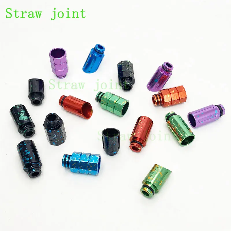 1pc 510 Random Colors Aluminum Flat Mouth Beveled Multi Section Spotted Straw Joint