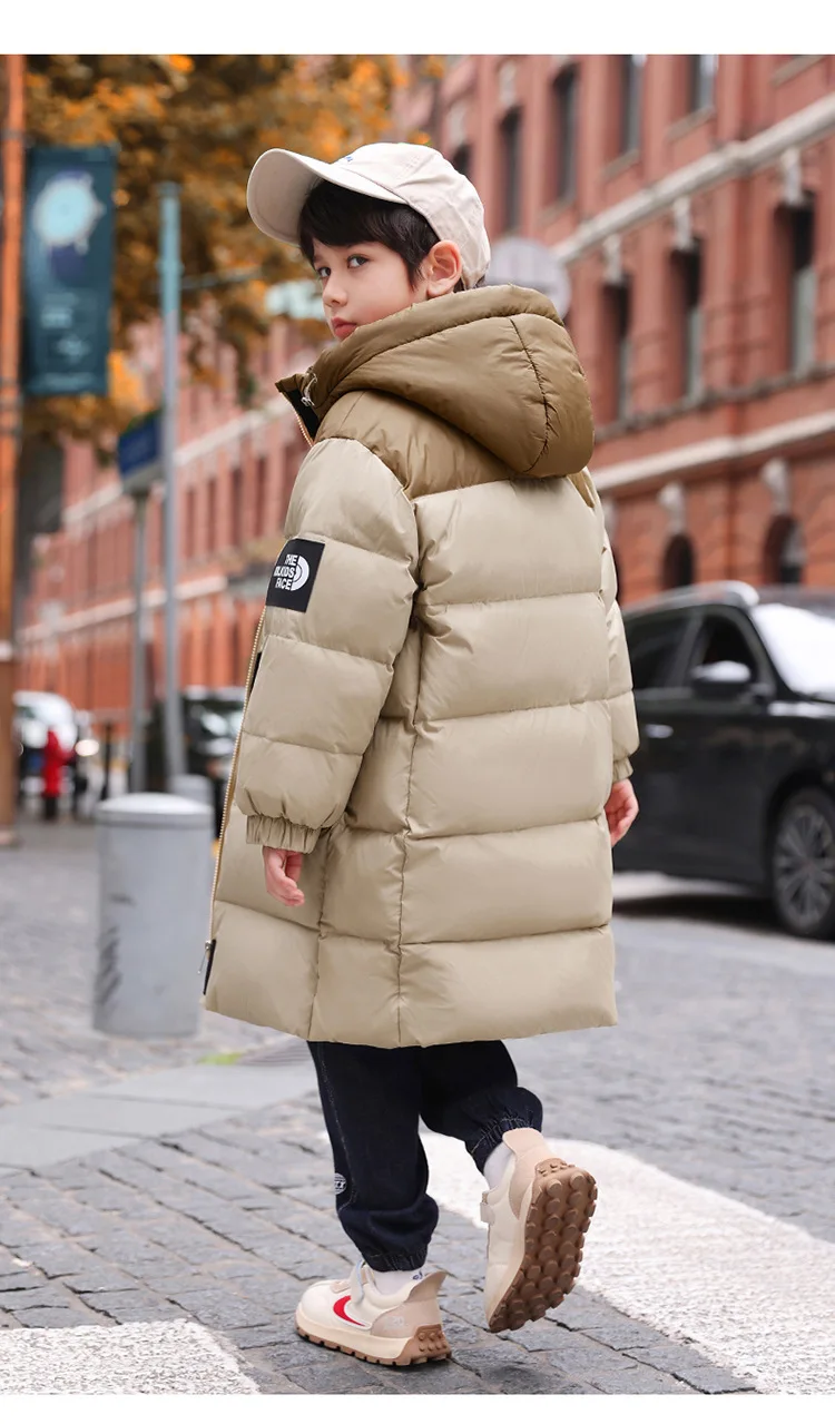 OLEKID Winter-Daunenjacke für Jungen, 80 % weiße Entendaunen, dick, warm, lang, für Teenager, Jungen, Mantel, 6–14 Jahre, Kinder, Jungen-Parkas, Oberbekleidung – Detail 3