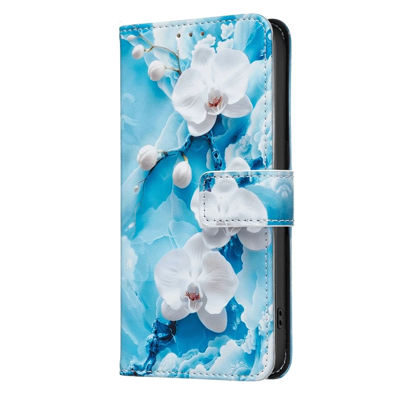 Elegant Leather Flip Wallet Case with Card Holder and Artistic Design
