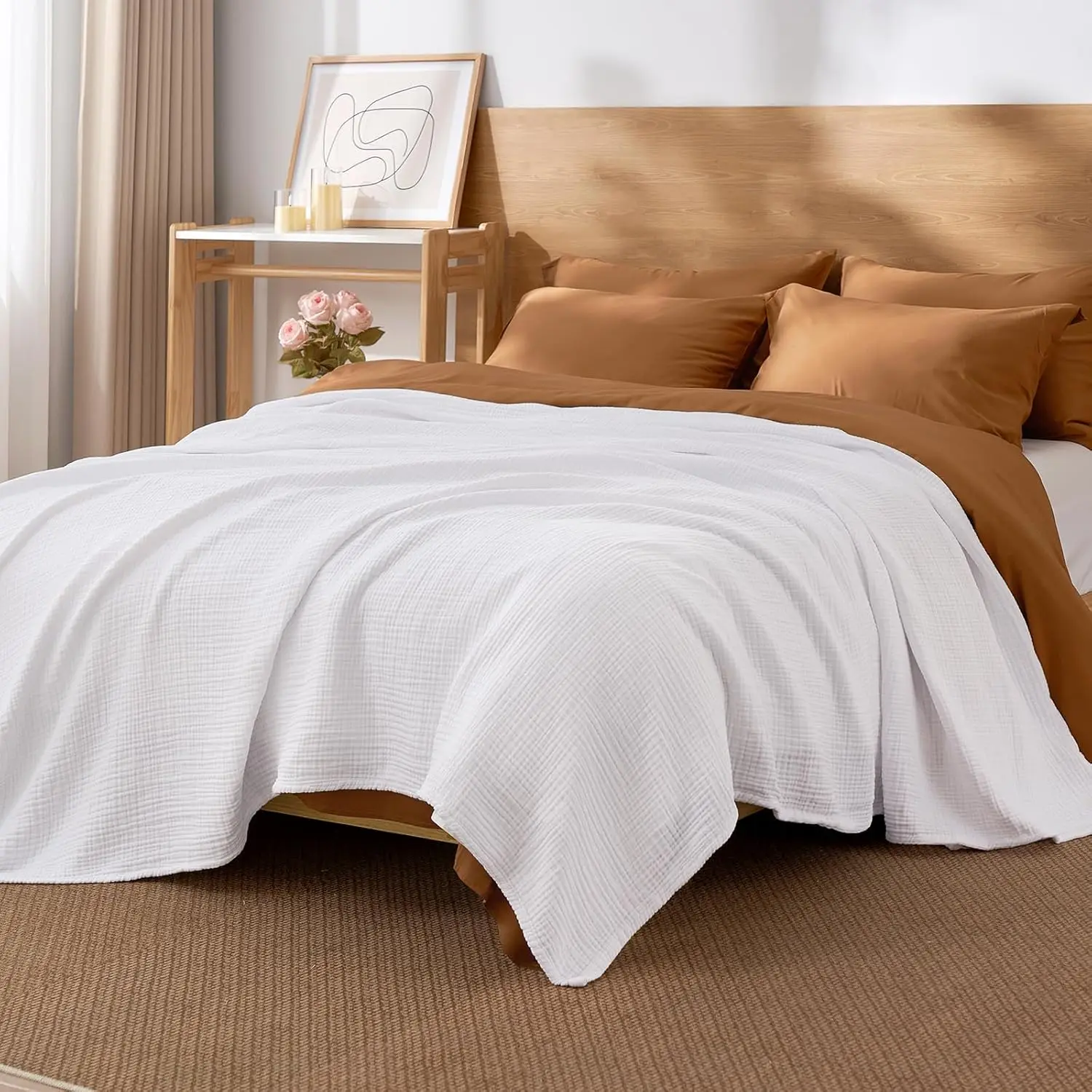 100% Cotton Muslin Blanket,6-Layer Soft Throw for Bed Couch,Breathable Lightweight Blankets for Adults Hot Sleepers,Room Decor - 4