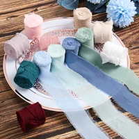 4CM*5M Handmade Frayed Edged Wrinkle Chiffon Silk Ribbon For Wedding Invitation Wrapping Decor Sheer Fringe Craft Bridal Bouquet