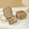 New Cork Wood Jewelry Storage Box Portable Useful Ring Earrings Organizer Cosmetic Holder Double Box Travel Supplies 4