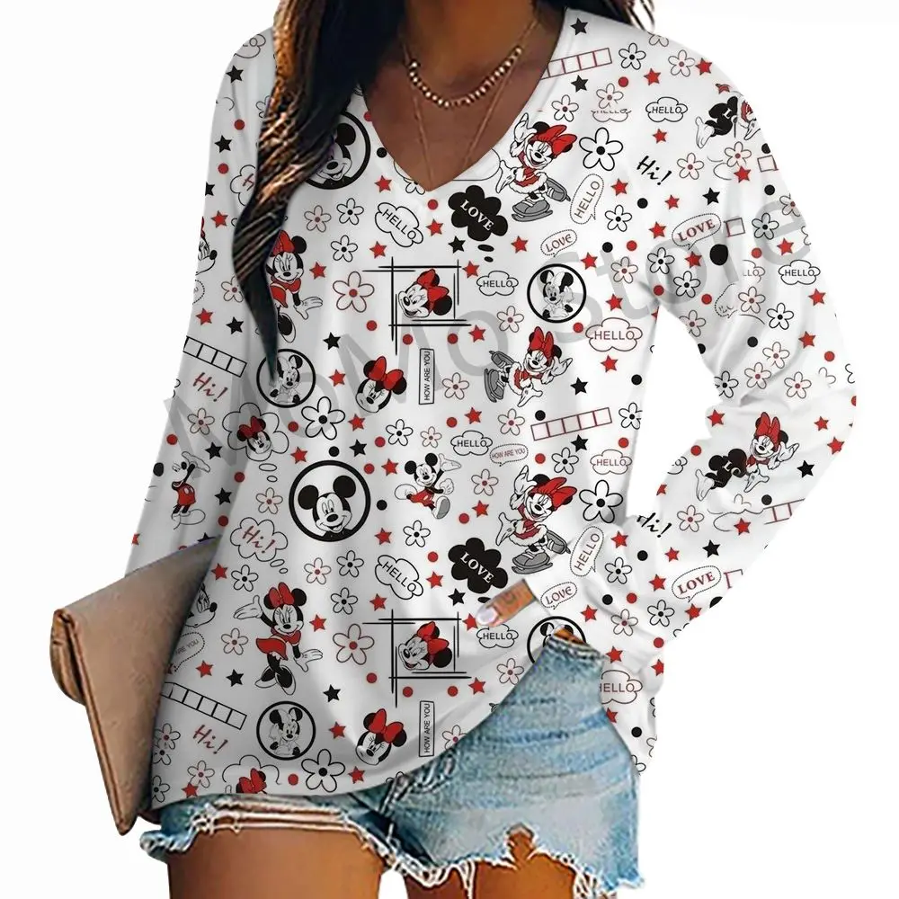 V-Neck Lovely Mickey 2025 Disney Fashion Women's Long Sleeve